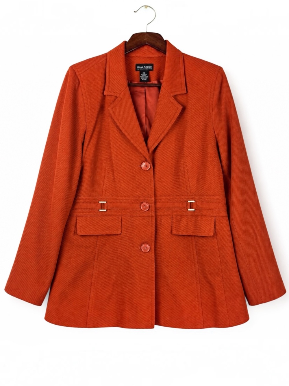 Burnt Orange Wool Blend Longline Blazer XL Tailored Belted Gold Hardware